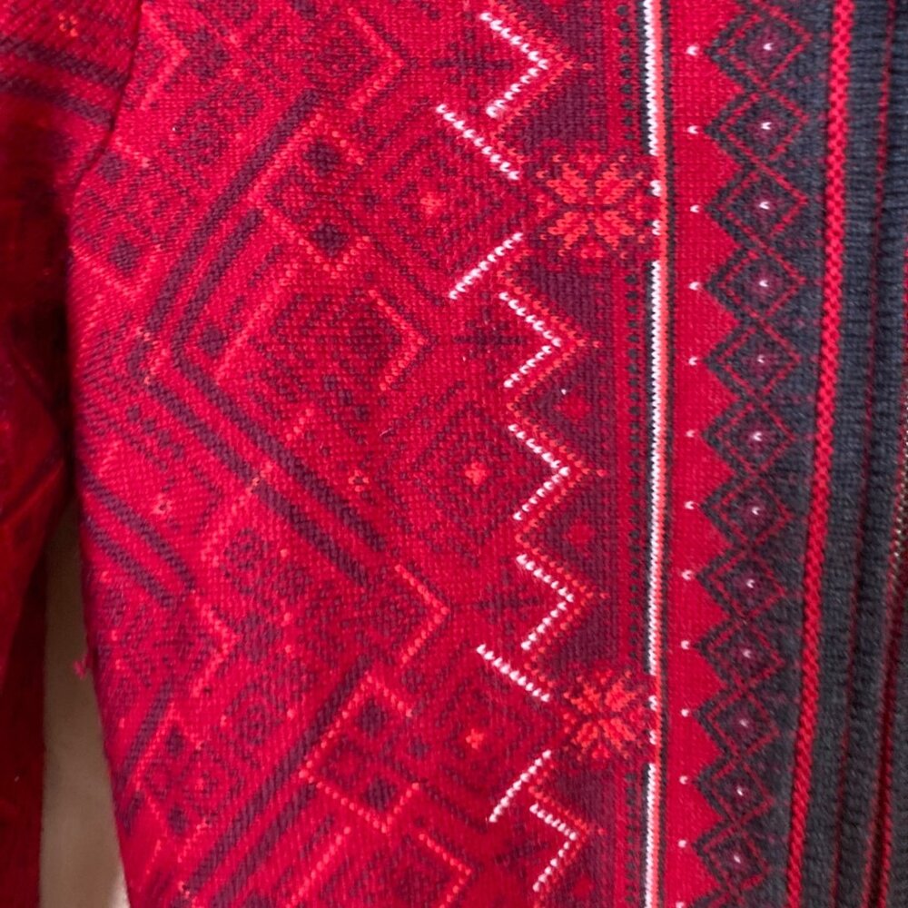 Eddie Bauer Womens Red & Gray Nordic Full-Zip Cardigan Sweater Small Merino Wool - Picture 7 of 13